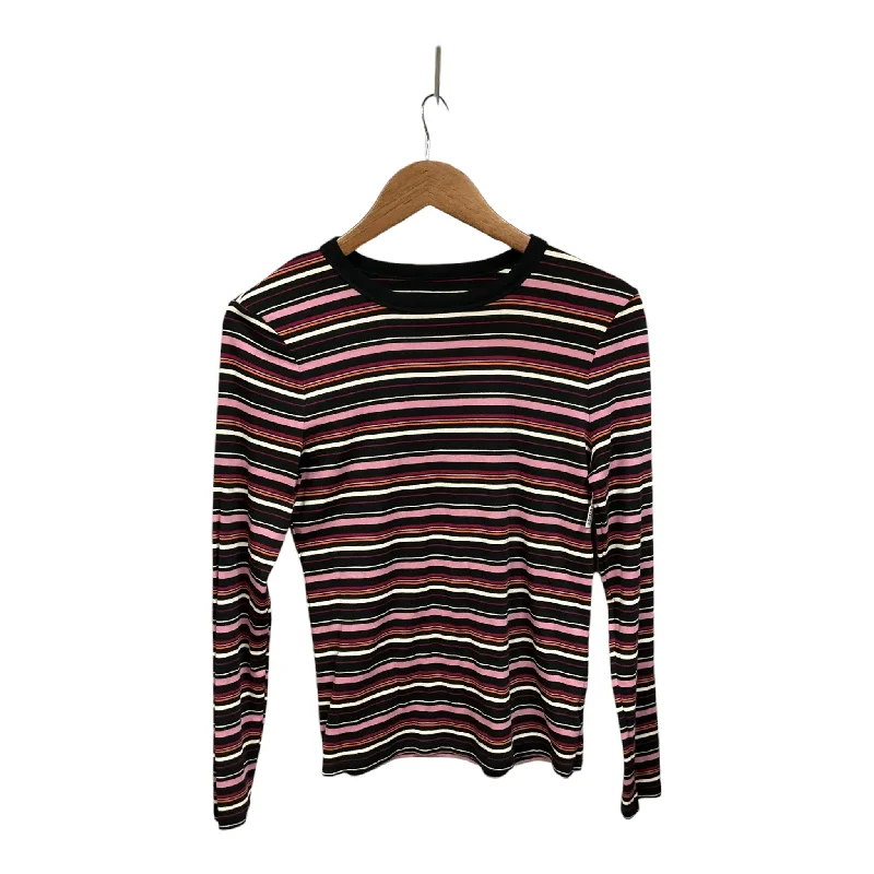 Women's Blouse with Notched CollarTop Long Sleeve Basic By A New Day In Striped Pattern, Size: M