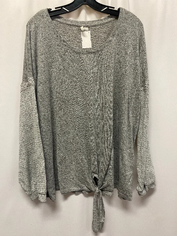 Women's Blouse with PocketsTop Long Sleeve By Cato In Grey, Size: 3x