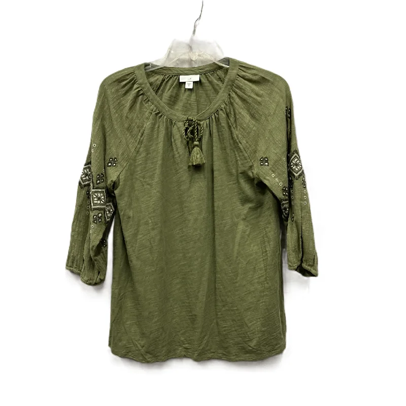 Women's Blouse with RufflesTop Long Sleeve By J. Jill In Green, Size: Xs