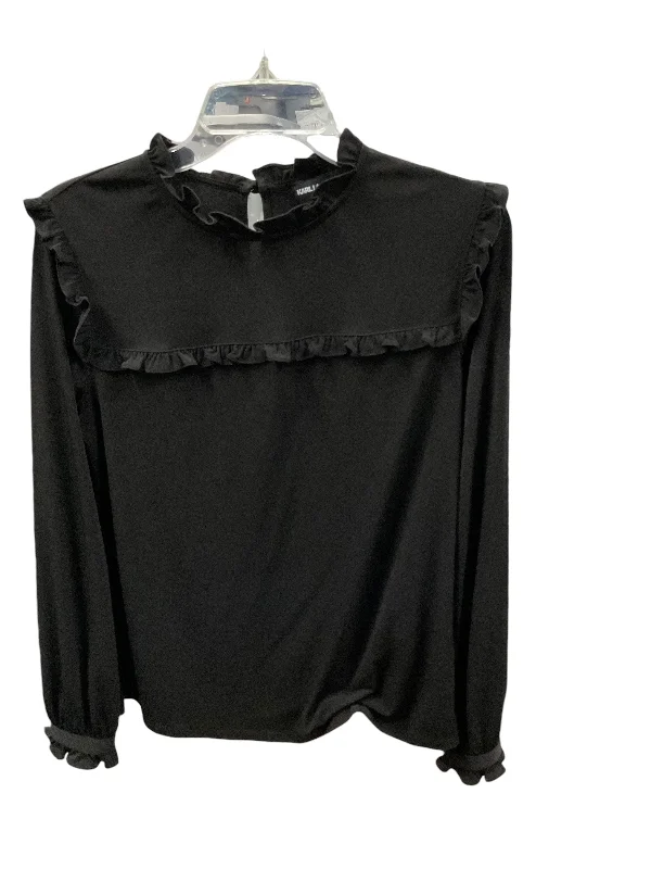 Women's Blouse with Peter Pan CollarTop Long Sleeve By Karl Lagerfeld In Black, Size: S