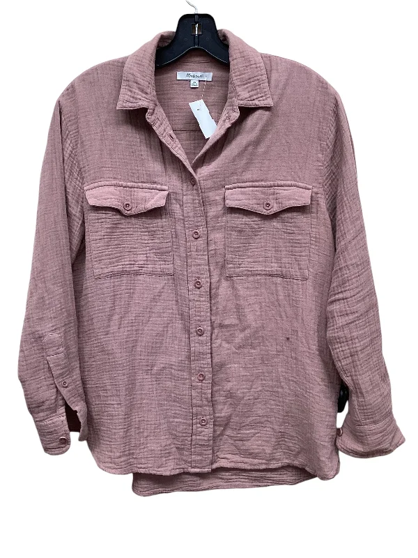 Women's Blouse with Keyhole NeckTop Long Sleeve By Madewell In Mauve, Size: Xs