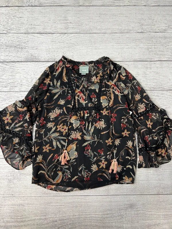 Women's Blouse with U-Shaped NeckTop Long Sleeve By Maeve In Print, Size: M