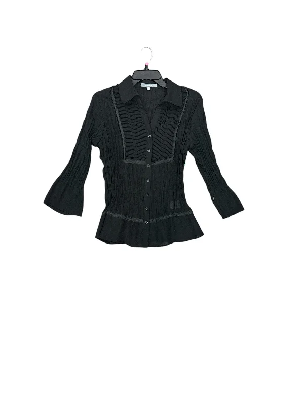 Women's Blouse with V-Shaped CollarTop Long Sleeve By Ny Collection In Black, Size: M