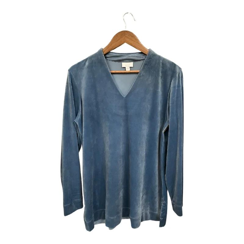 Women's Blouse with High CollarTop Long Sleeve By Pure Jill In Blue, Size: L