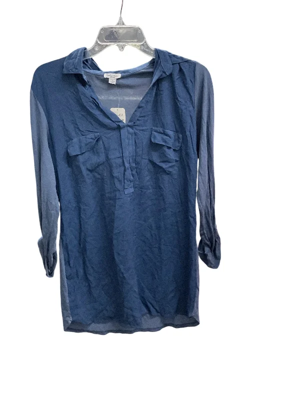 Women's Blouse with Cropped LengthTop Long Sleeve By Splendid In Blue, Size: M