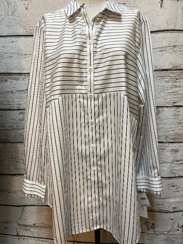 Women's Blouse with High CollarTunic Long Sleeve By Foxcroft In Striped Pattern, Size: 1x