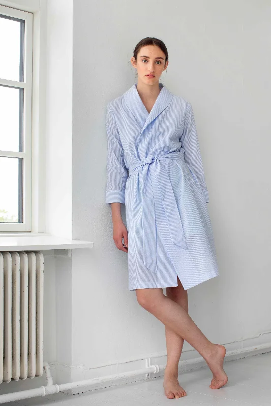 women's pajamas in pastel colorsKIMONO // BLUE STRIPE // SEERSUCKER