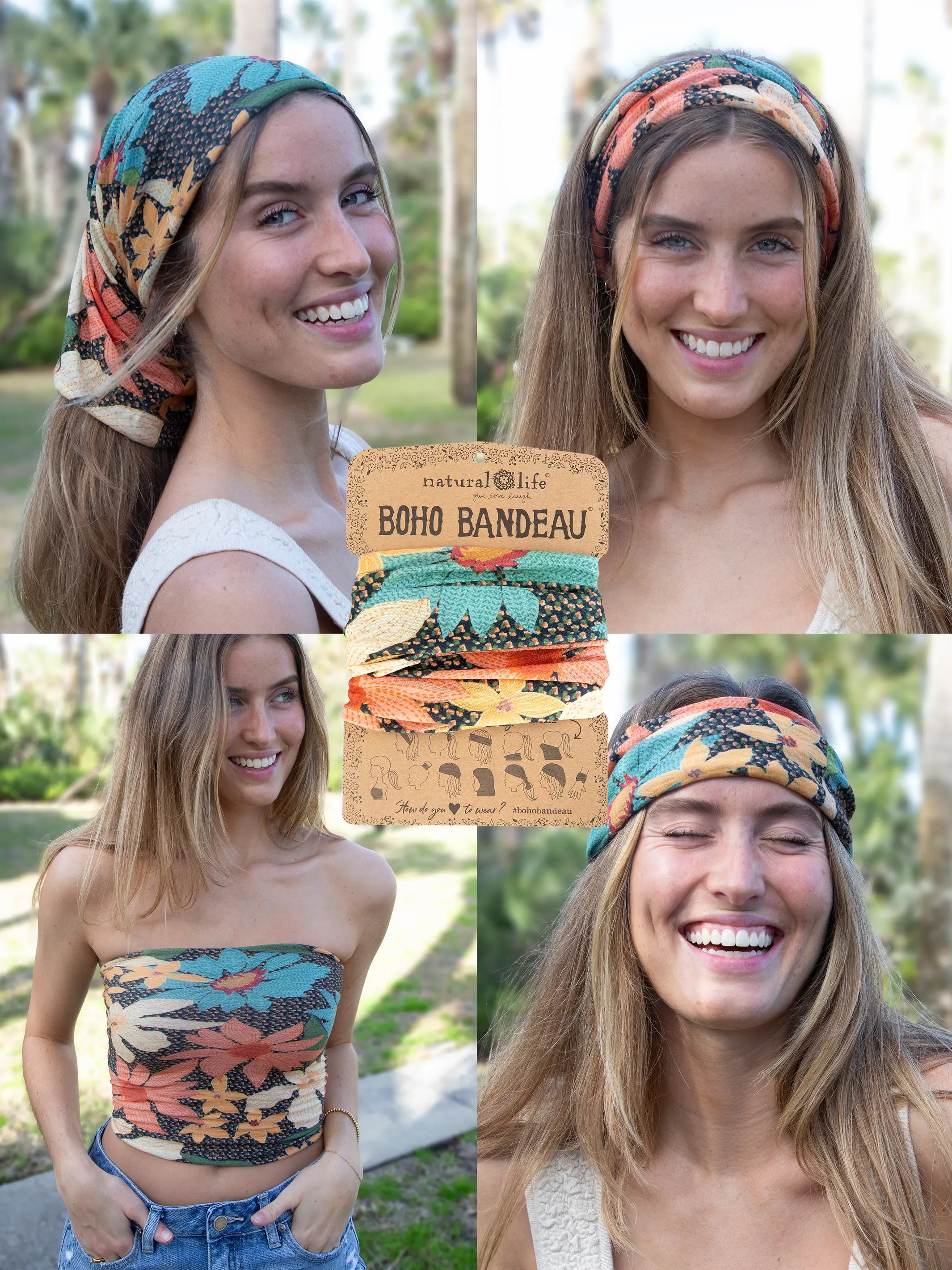 women's pajamas for campingFull Boho Bandeau® Headband - Blue Coral Cream Floral