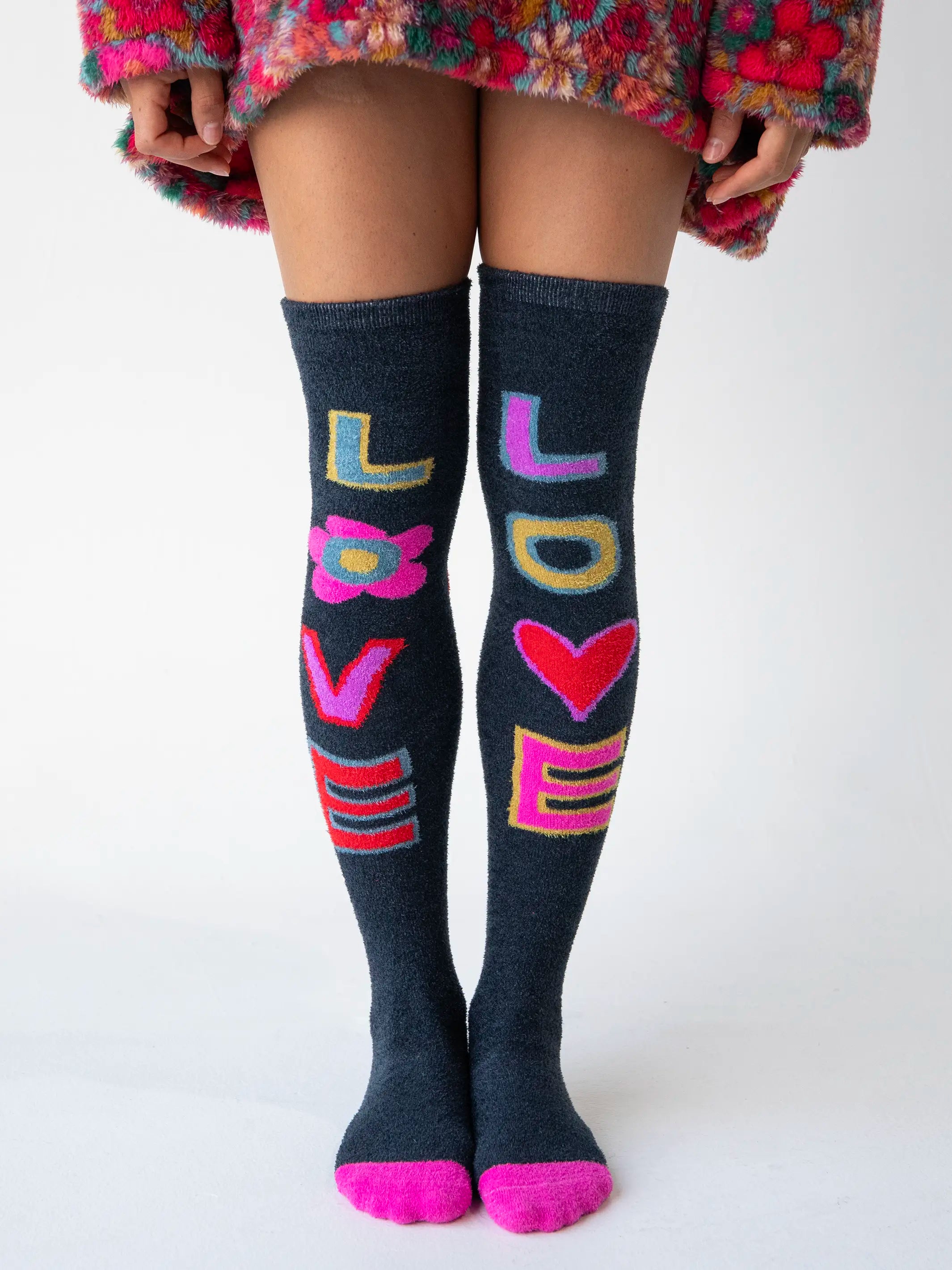 women's pajamas with a comfortable fitOver-the-Knee Cozy Socks - Navy Love