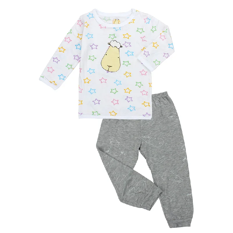 women's pajamas for a cozy night inPyjamas Set Colourful Star White + Big Moon & Sheepz Grey