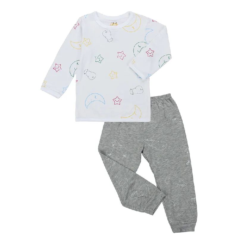 women's pajamas with a modern twistPyjamas Set Colourful Moon & Star White + Big Moon & Sheepz Grey