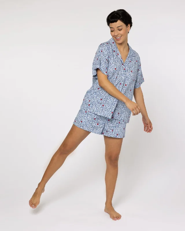 women's pajamas designed for those who believe in sweet dreams and cozy nights.Organic Cotton Blue Short Pyjama Set, Pixie